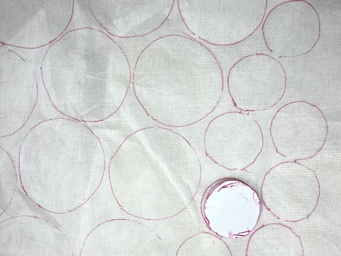 Traced spots on interfacing for spotty T-shirt