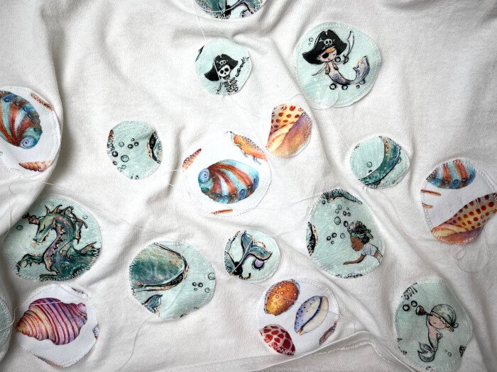 Sewing on the spots for spotty t-shirt