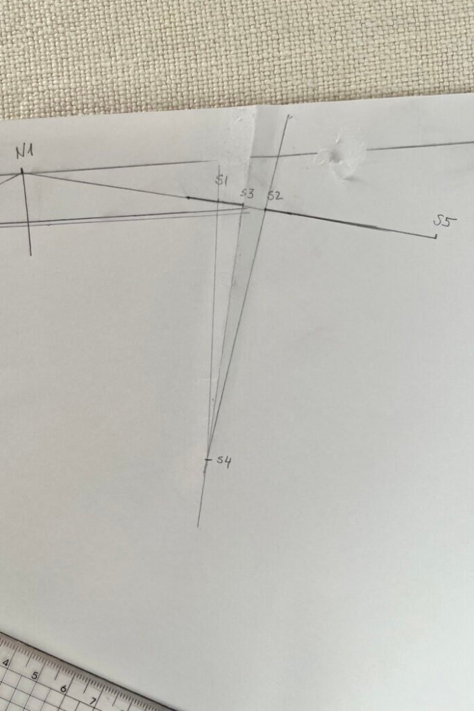 Drafting the back bodice block with shoulder line and back shoulder dart.