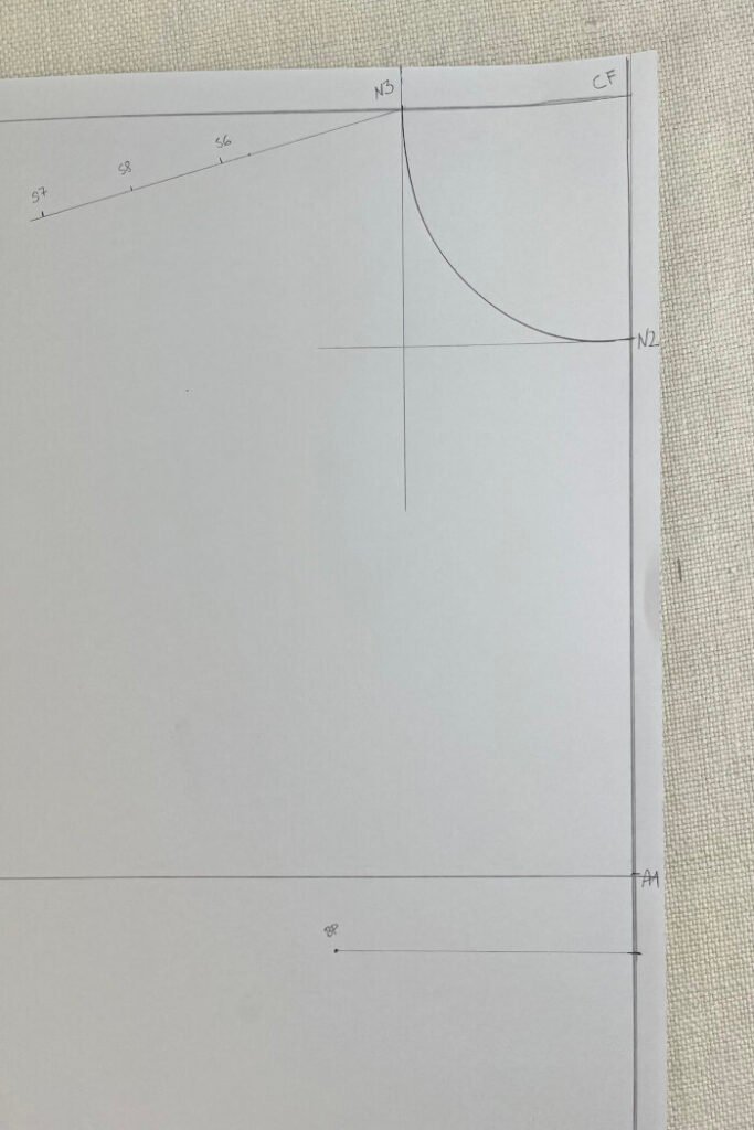 Drafting the back bodice block with shoulder line and back shoulder dart.