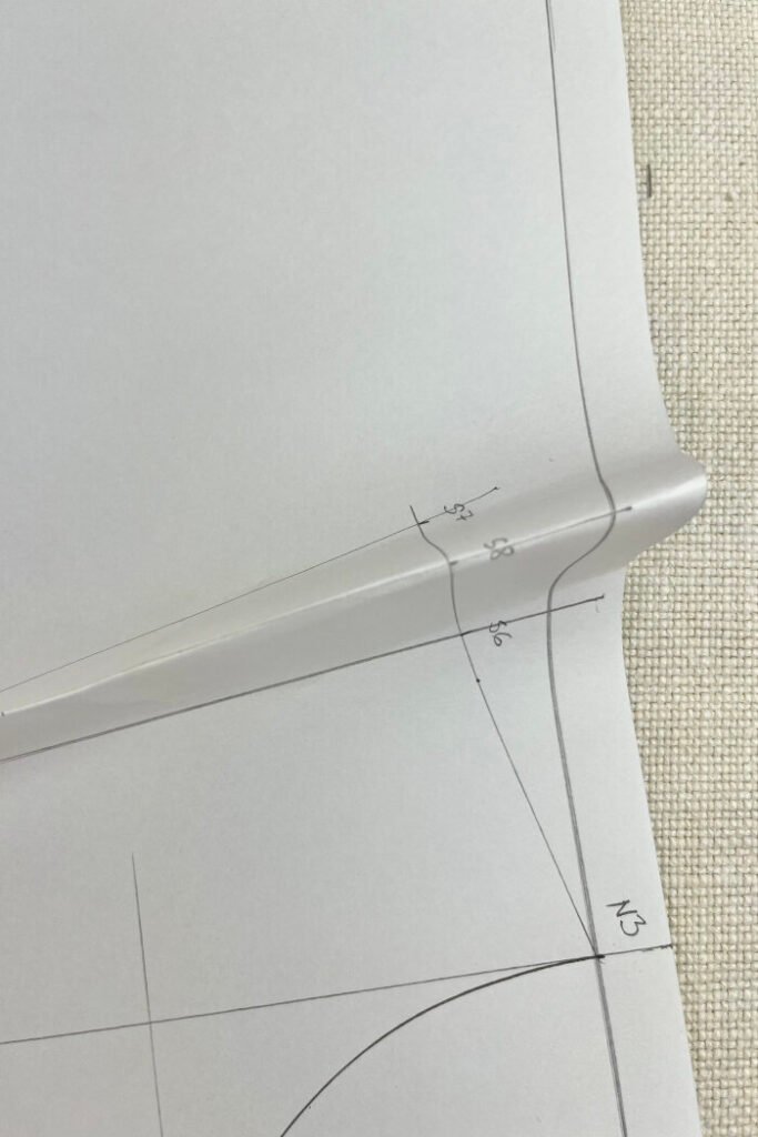 Drafting the front bodice block with shoulder line and front shoulder dart.