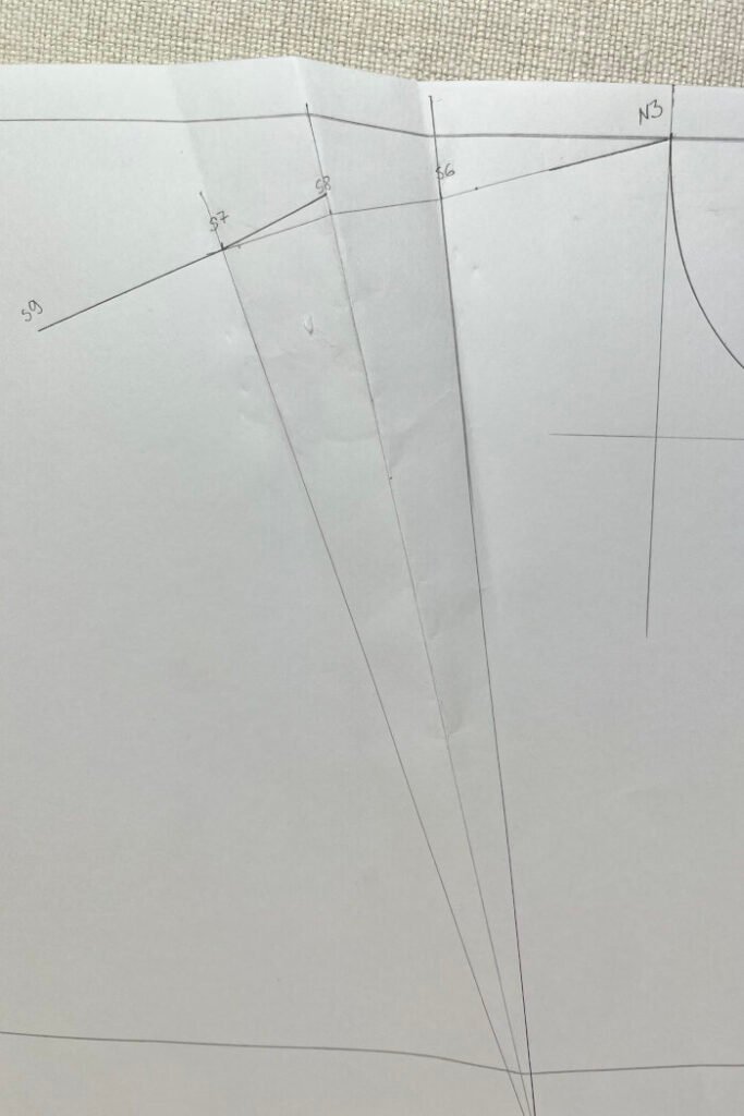 Drafting the front bodice block with shoulder line and front shoulder dart.