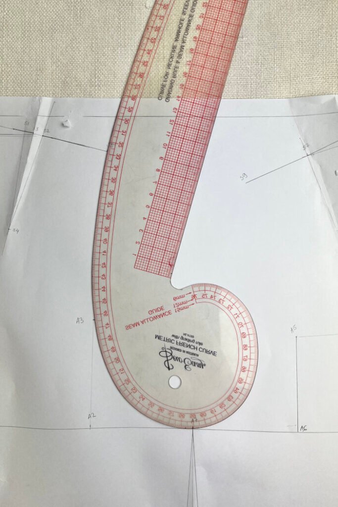 Drafting the armhole curves.