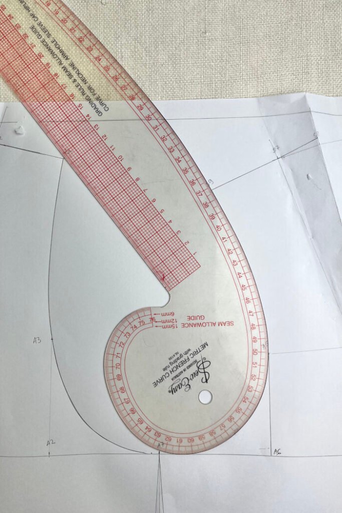 Drafting the armhole curves.