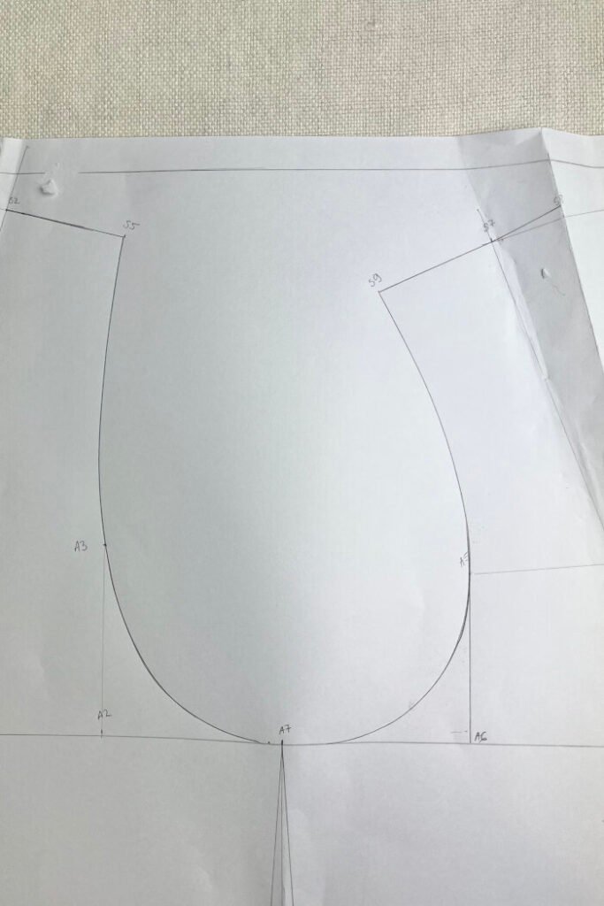 Drafting the armhole curves.