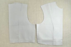 Completed custom bodice block showing front and back pattern pieces ready for sewing projects.