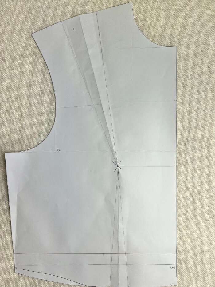 Highlighting bust point on the front bodice block.