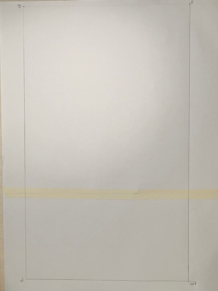 Drawing the sleeve block rectangle using bicep circumference and upper arm length measurements.