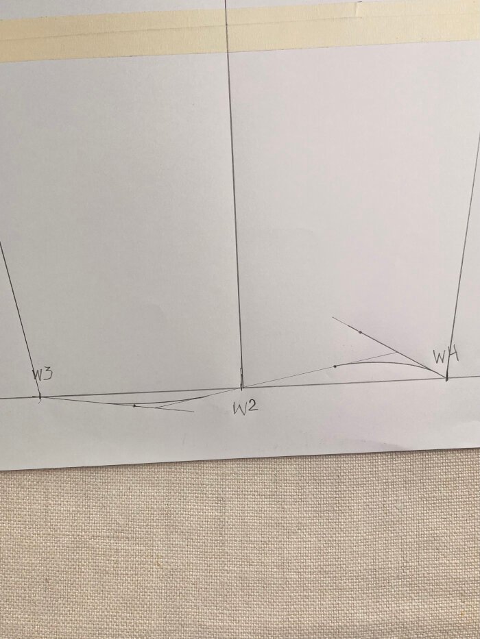 Redrawing the curved wrist line on the sleeve pattern using a French curve.