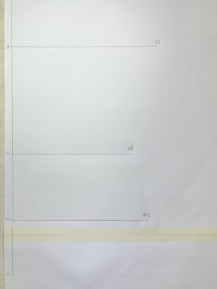 Squaring horizontal measurements for a T-shirt pattern from bust, waist and hip circumferences