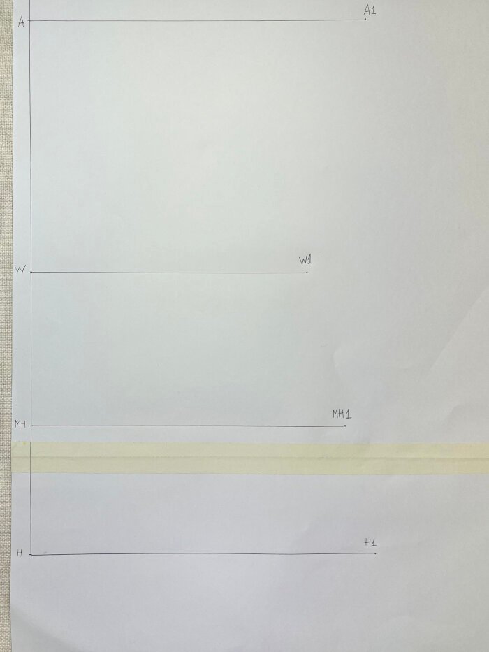 Squaring horizontal measurements for a T-shirt pattern from bust, waist and hip circumferences