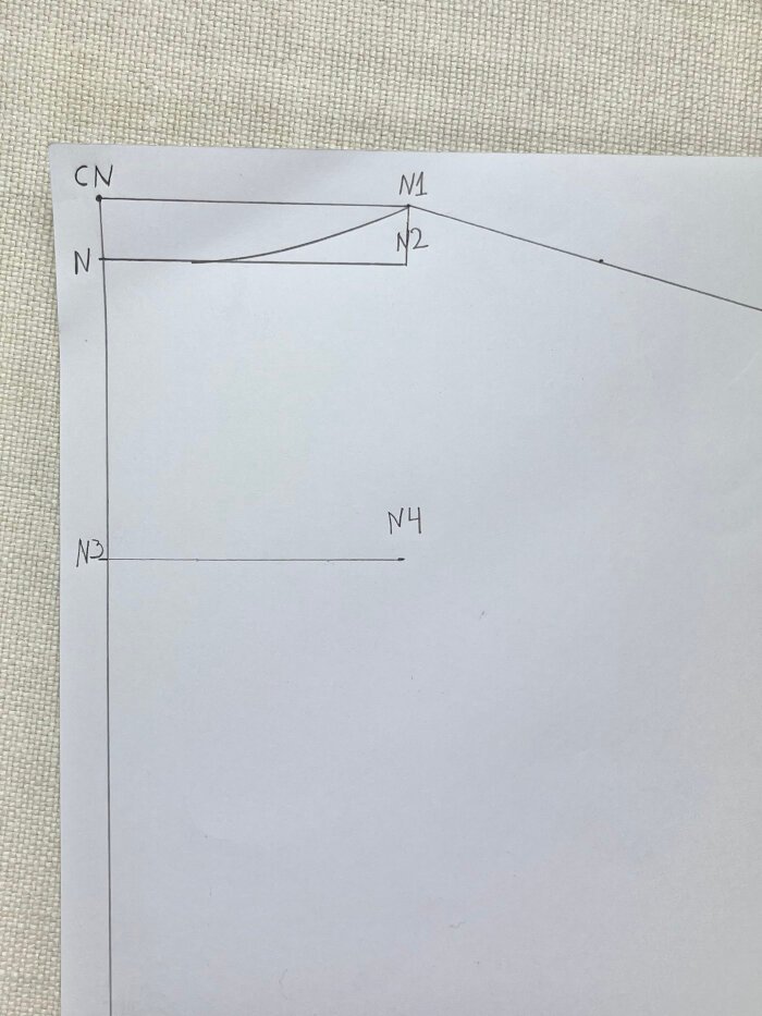 Drafting the front neckline depth and curve on a T-shirt pattern