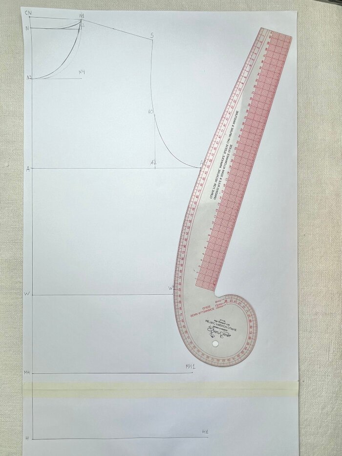 Drafting side seams on a basic T-shirt bodice block from bust to hip