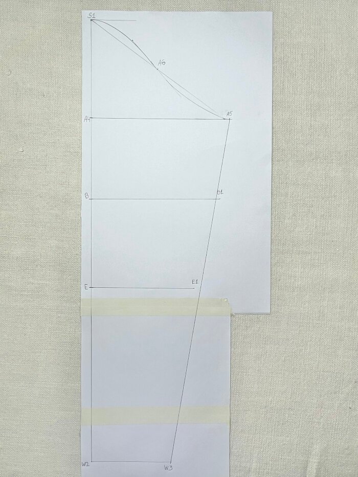 Drafting sleeve side seam from sleeve cap to wrist line