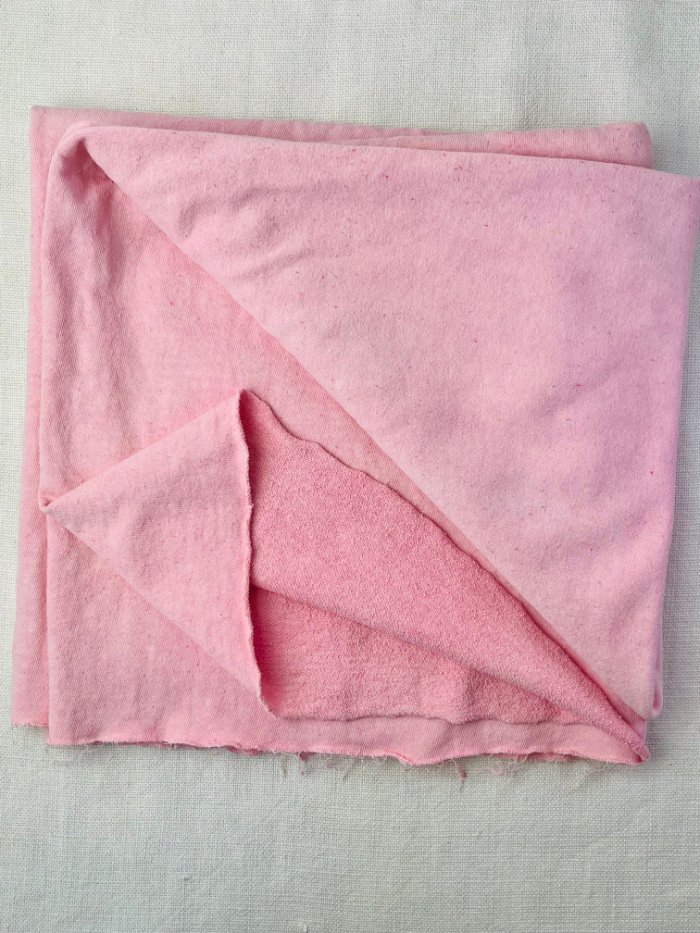 Hemp fabric dyed pink at home using fibre-reactive dye, colour after drying