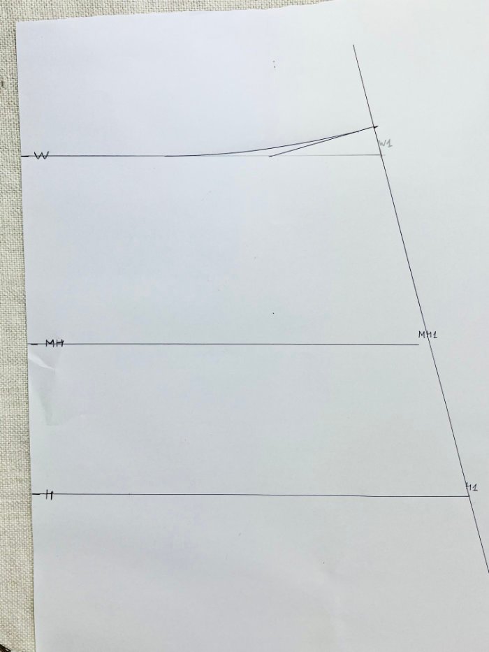 Corrected waistline on a self drafted A-line skirt