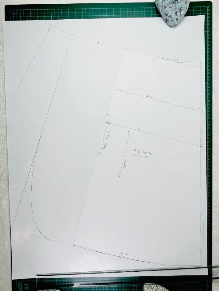 How to Draft a Wrap Skirt Sewing Pattern from an A-Line Block (Beginner Pattern Drafting Tutorial) Marking grainline parallel to centre front on wrap skirt pattern