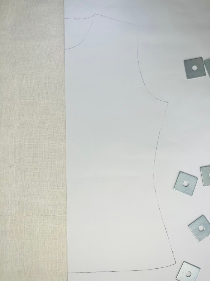 Traced custom T-shirt bodice block for sewing a knit T-shirt