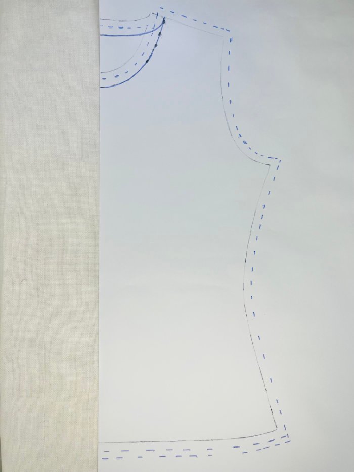 Adding seam allowances to a fitted T-shirt pattern drafted from a bodice block