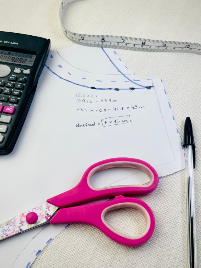 Drafting a knit T-shirt neckband pattern using neckline measurements