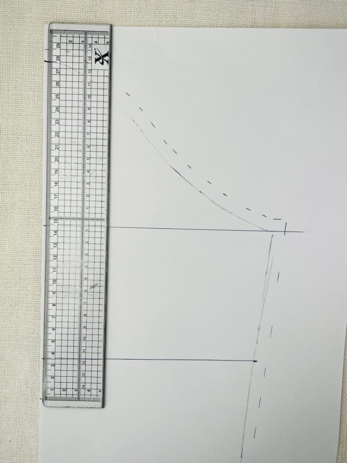 Custom sleeve block shortened to fit within one metre of fabric for a fitted T-shirt