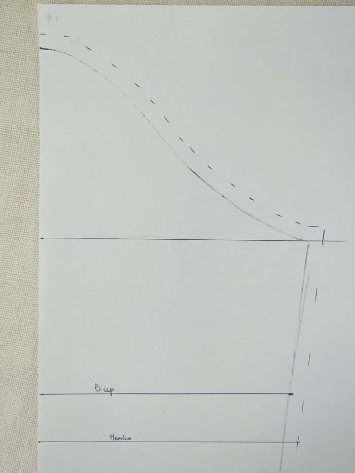 Custom sleeve block shortened to fit within one metre of fabric for a fitted T-shirt