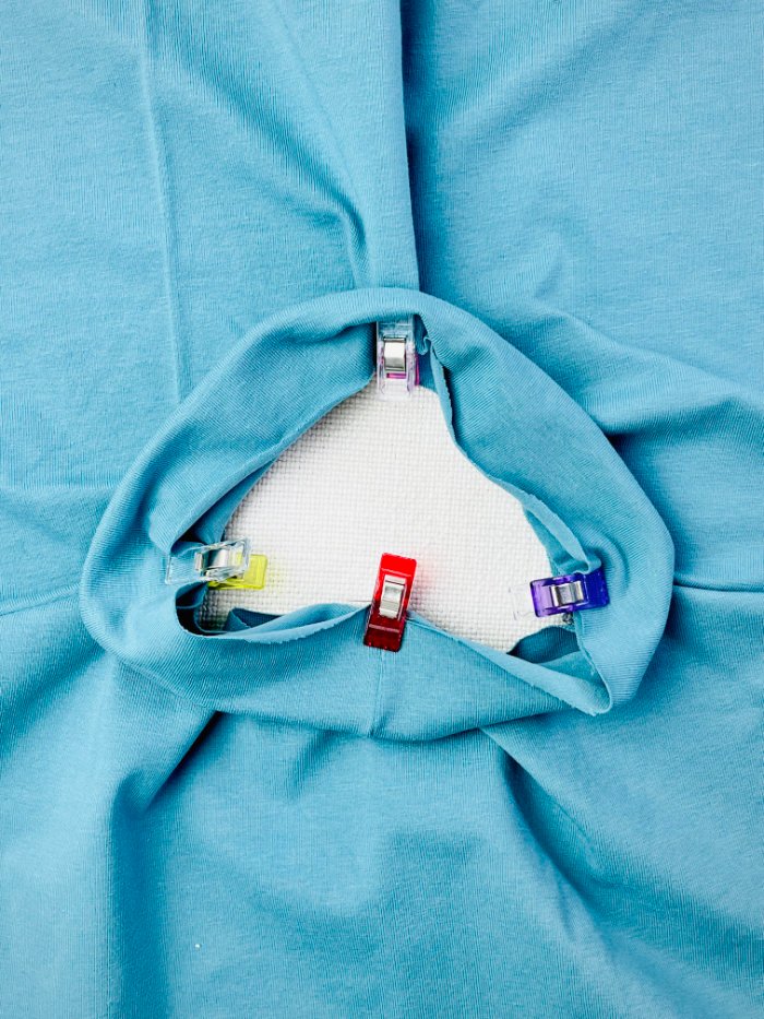 Pinning the neckband to the bodice neckline