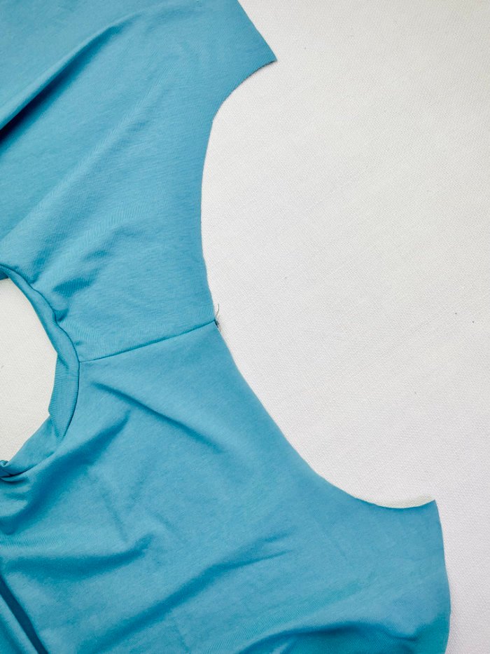 Bodice part laid flat before attaching the sleeves