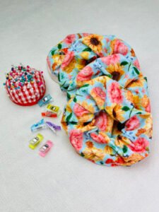 Finished handmade hair scrunchie sewn with low-waste sewing method