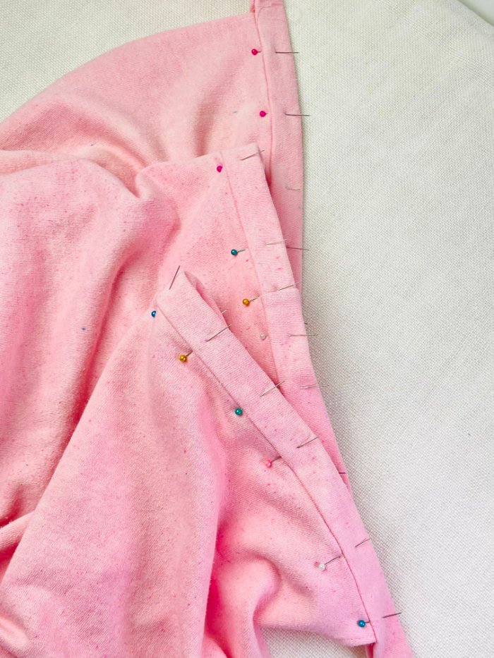 How to Sew a Wrap Skirt from an A-Line Skirt Block (Beginner) Pinned waistband before stitching in the ditch