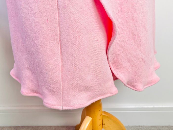 How to Sew a Wrap Skirt from an A-Line Skirt Block (Beginner) Close up of the wrap skirt rolled hem