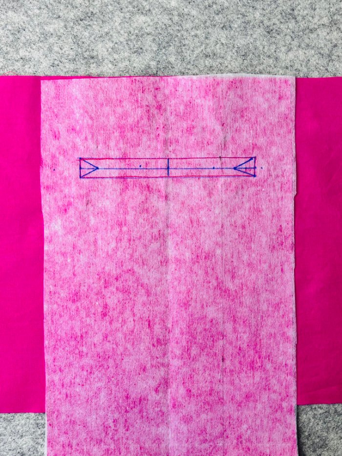 Marking welt pocket opening on laptop bag lining fabric