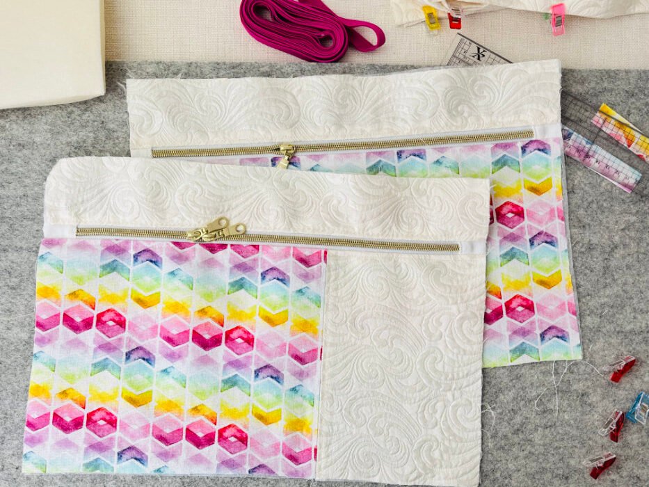 Joining upper and lower panels to create zipper pocket