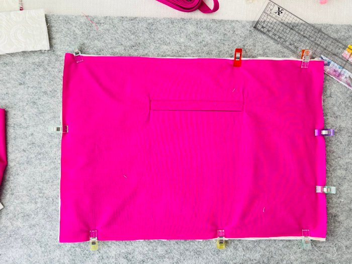 Basting foam and lining together for padded laptop bag