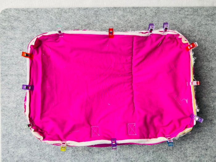 Pinning gusset to exterior panel before sewing