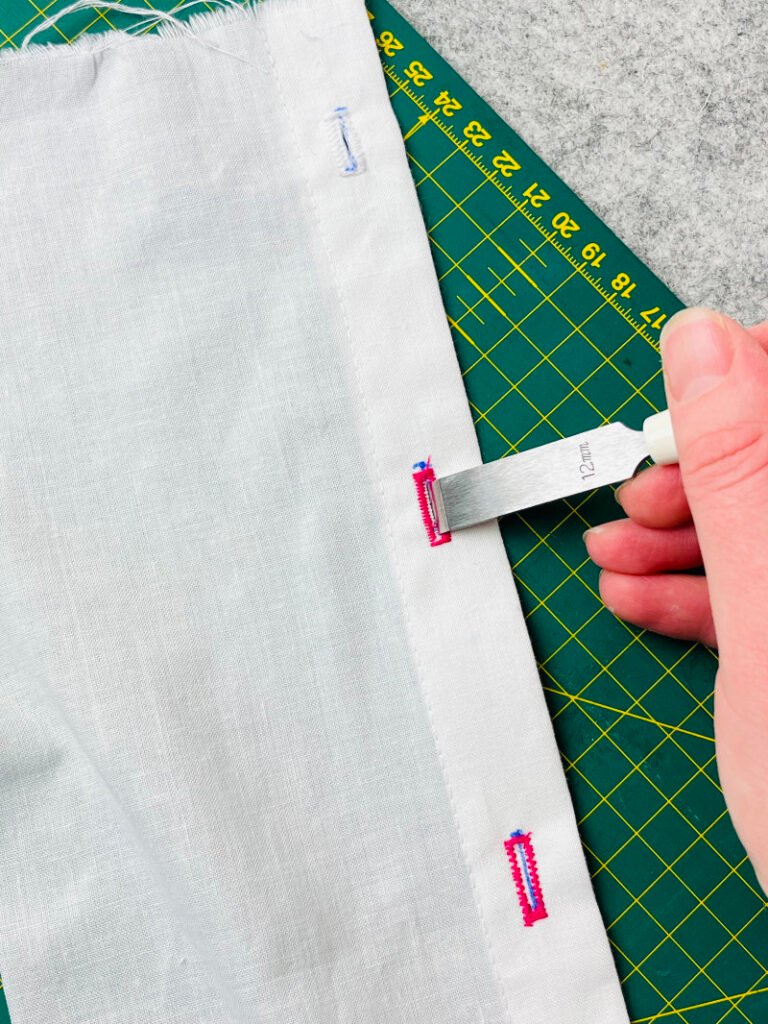 placing buttonhole chisel at an angle before cutting the buttonhole