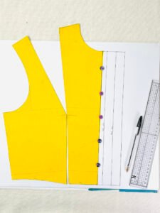 How to Draft a Button Stand (Step-by-Step Pattern Drafting Tutorial) Front bodice pattern with button stand extension drafted from centre front line