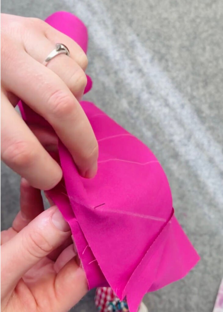 How to Make Bias Binding (Step-by-Step Tutorial for Beginners) Close up of matching the lines within imaginary seam line