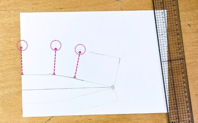 dots marked for collar height from collar base seam line