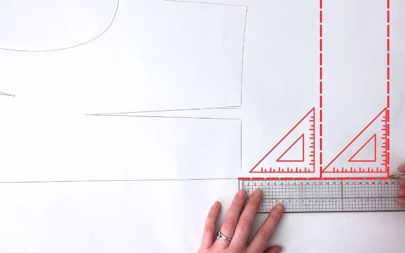 How to Modify a Basic Bodice Block for a Shirt Pattern (Step-by-Step) Extending centre back line to hip level and drafting mid hip and hip lines
