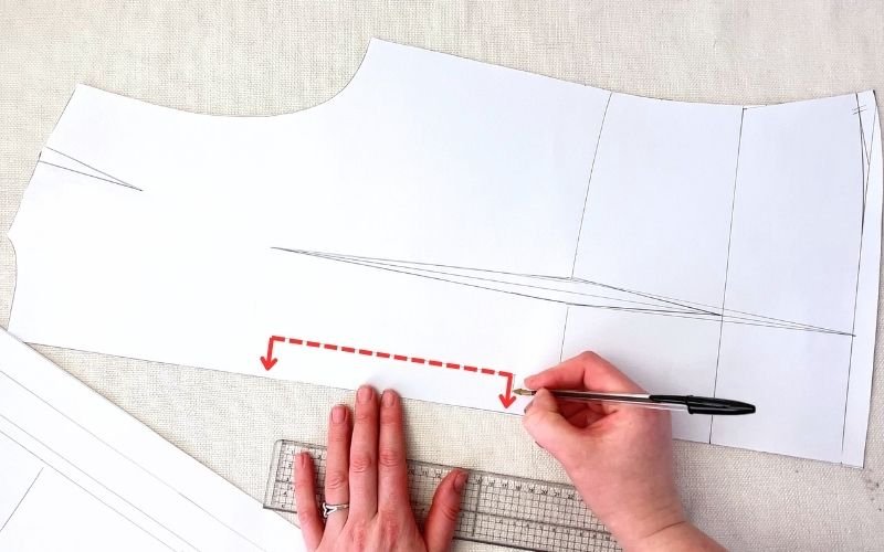 How to Modify a Basic Bodice Block for a Shirt Pattern (Step-by-Step) marking grainline on shirt pattern