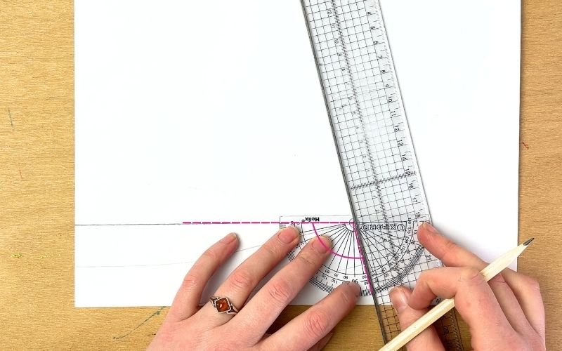 measuring collar front angle with protractor when drafting shirt collar