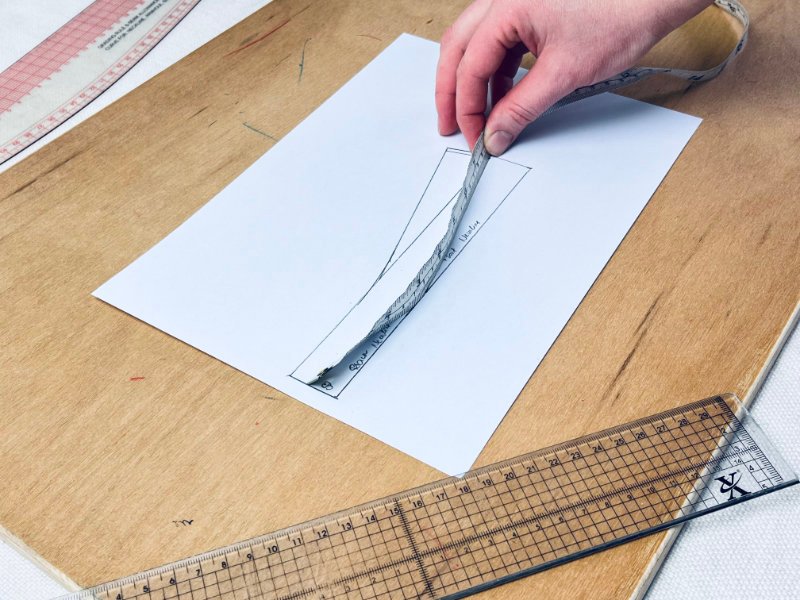 How to Draft a Collar Stand Sewing Pattern (Step-by-Step Tutorial) measuring lower curve length to adjust the pattern to match neckline seam