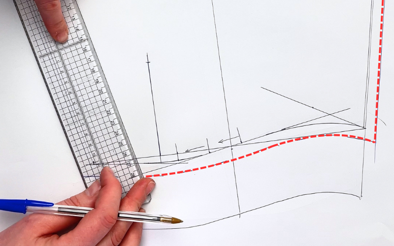 Adding grainline and seam allowances to a modified shirt sleeve sewing pattern