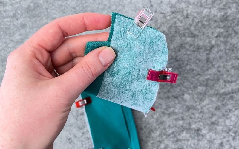 moving collar out of the way on the short edges before sewing