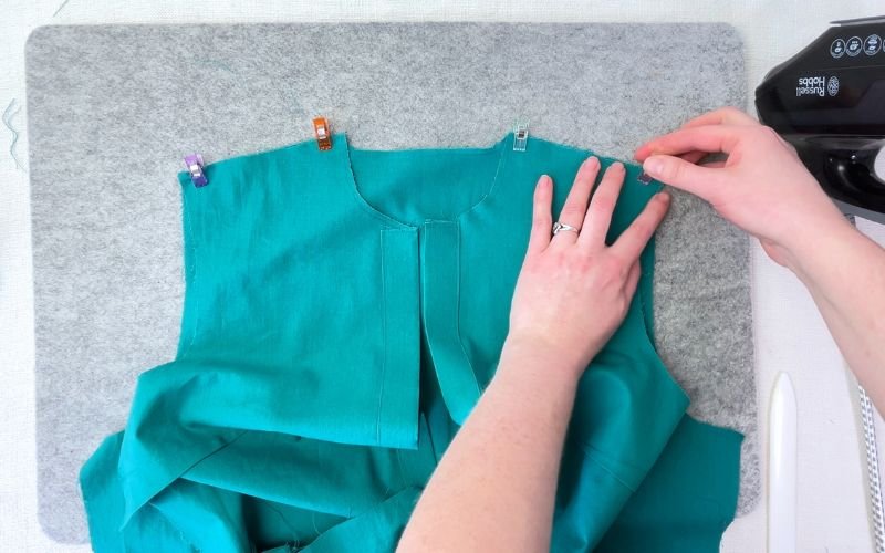 pinning shirt shoulder seams before sewing