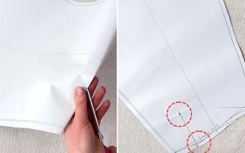 Sleeve pattern with slit markings and notches prepared for sleeve placket sewing