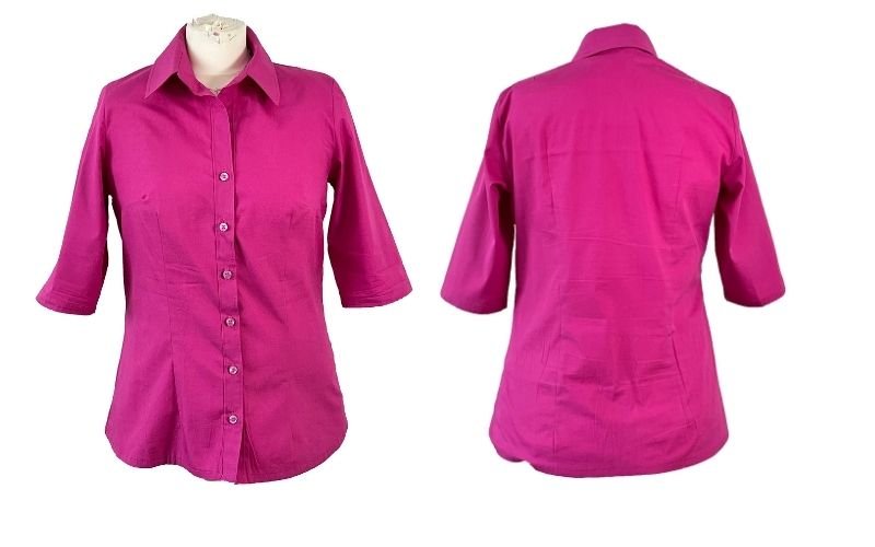 How to Sew Darts on a Shirt: Precise Marking, Transfer and Sewing Tutorial finished shirt with neatly sewn darts showing smooth shaping and professional fit