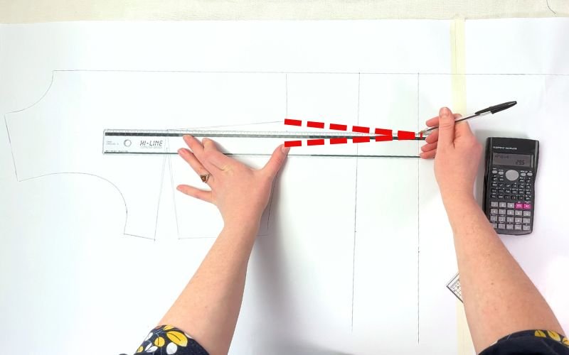 Drafting a front waist to hip dart on a shirt dress sewing pattern