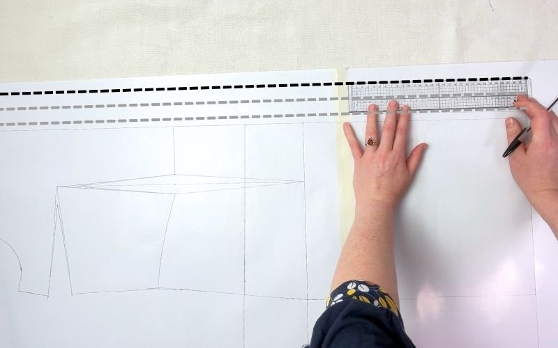 Drafting a button stand extension for a shirt dress pattern